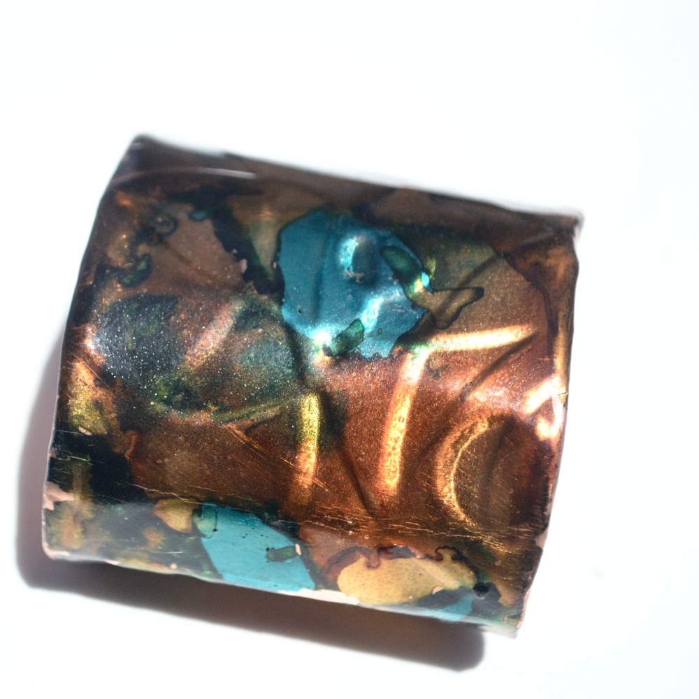 Abstract Copper Psychedelic Wide Cuff Bracelet Handmade Gift Colorful - Picture 4 of 8